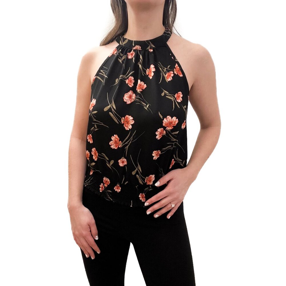Sienna Sky Black Floral Smocked Waist Blouse Top | Small